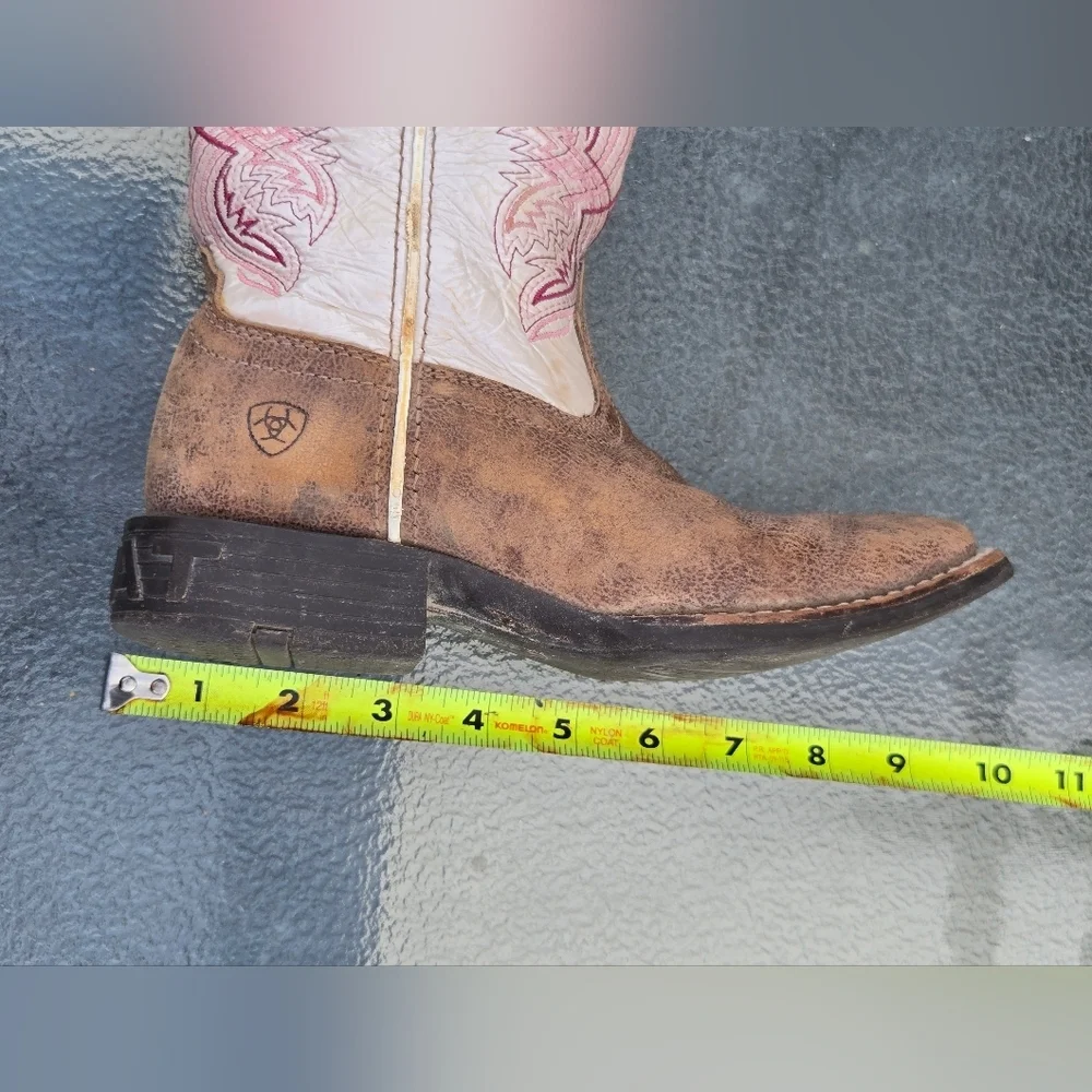 Ariat Kid's Double Kicker Sz 13 Western Boot Broad Square Toe Pink Tan Pull On
